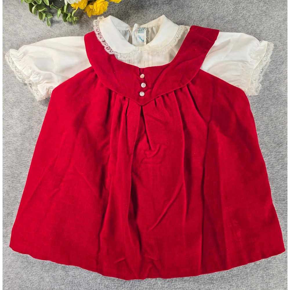 Cherish Jumper Dress Set Toddler 2T Red Velvet Vintage Holiday Lace Trim Outfit